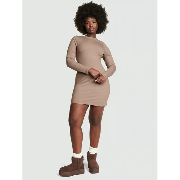 PINK Victoria's Secret Dresses & Skirts - NWT Victoria's Secret PINK Stretch Ribbed Cotton Mock Neck Bodycon Dress XXL